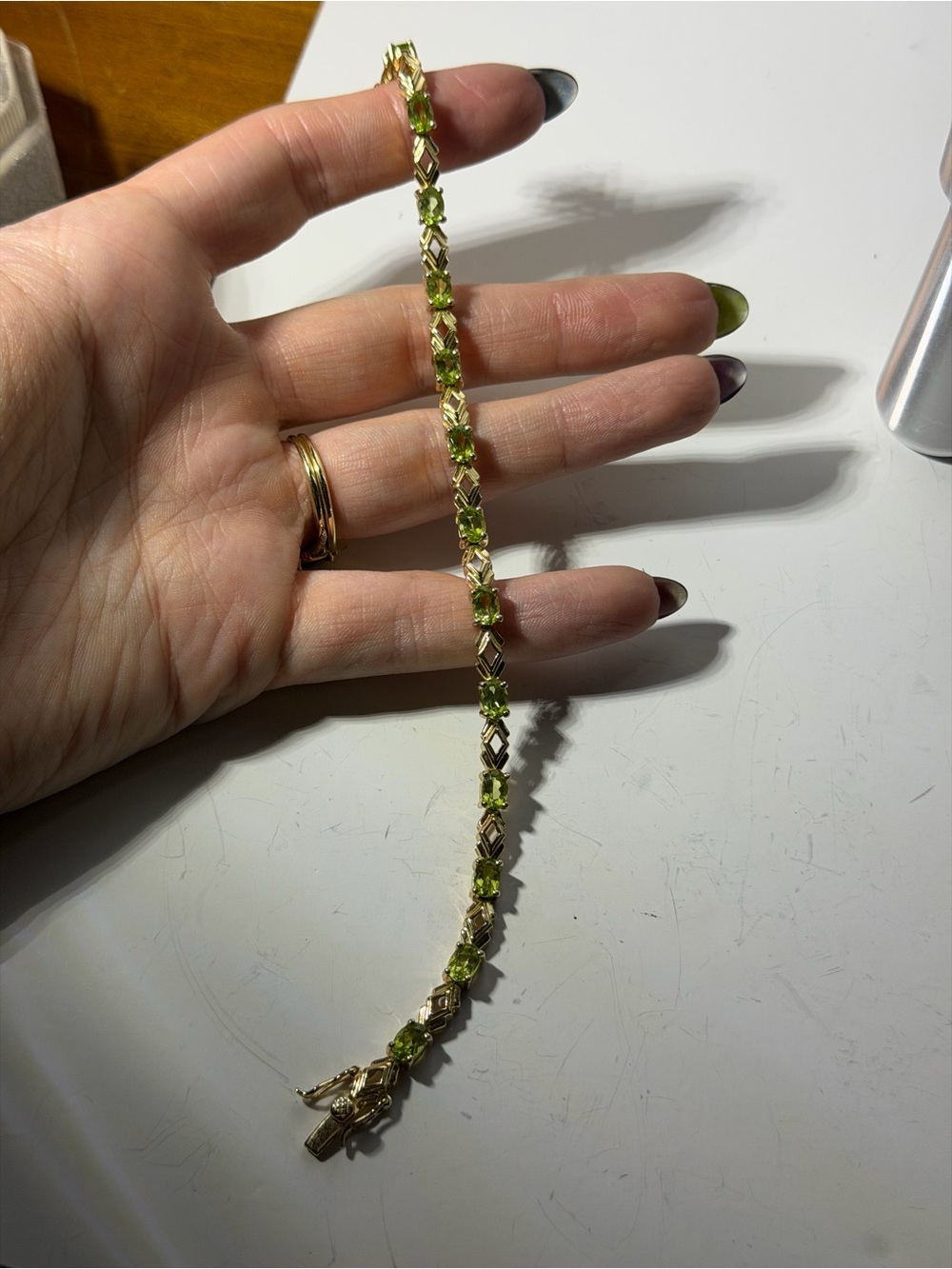 Vintage sterling silver peridot tennis bracelet - Picture 4 of 4